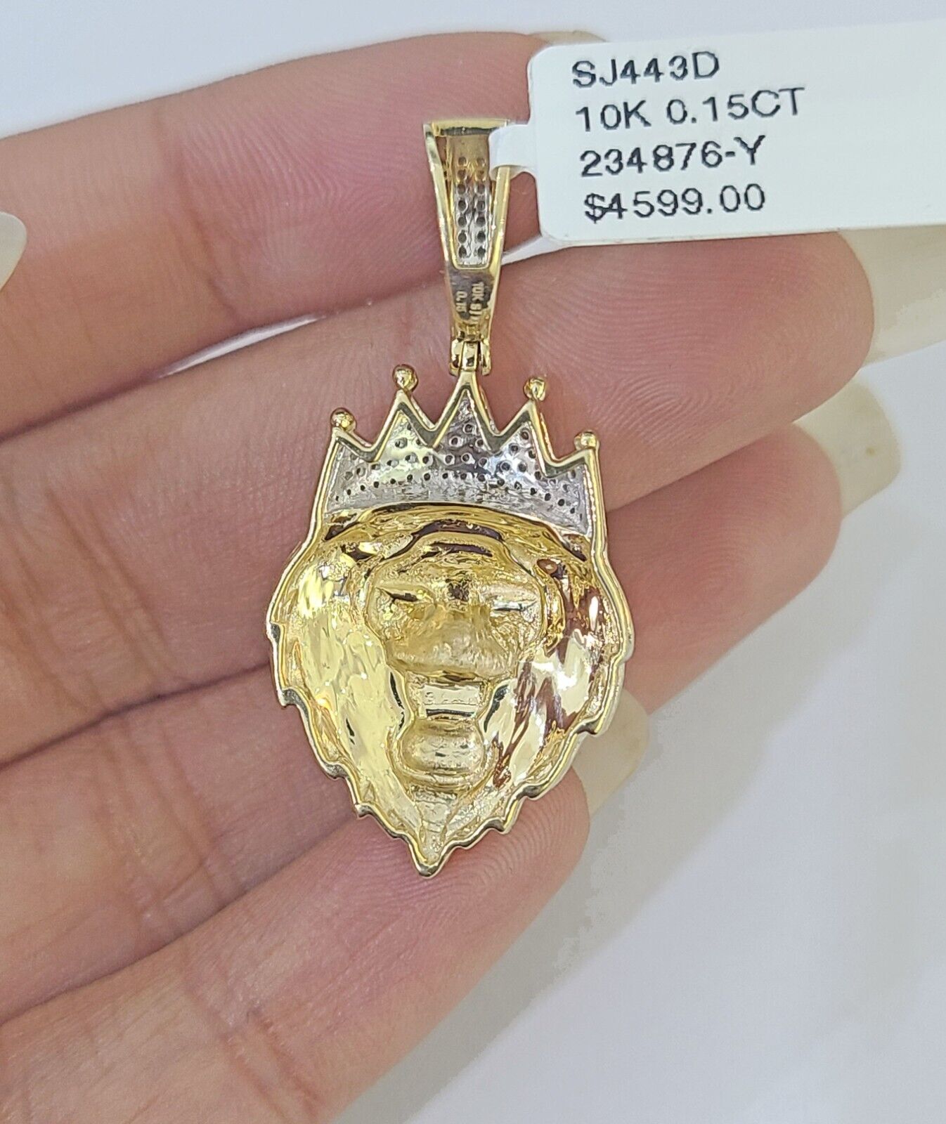 Real 10k Diamond Lion Charm Byzantine Chain Necklace 3mm 22" SET 10kt Genuine