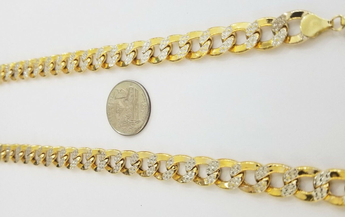 10K gold cuban curve link chain with diamond cut 11mm 26" gold necklace for men