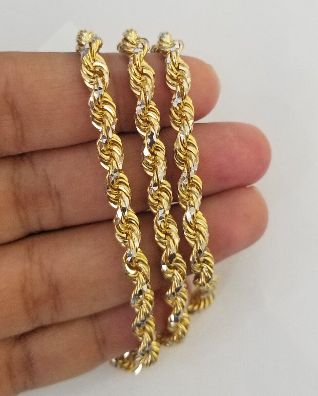 10k Solid Gold Rope Chain Necklace Real 10k Yellow Gold Diamond Cuts 5mm 20" Men