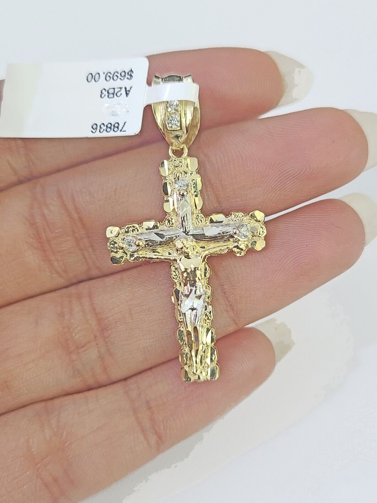 14k Yellow Gold Rope Chain 2.5mm 20Inches & Jesus Nugget Cross Charm SET