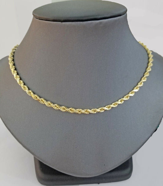 Real 14KT SOLID Yellow Gold 4mm Rope Chain Diamond Cut 24" Inches Lobster Lock