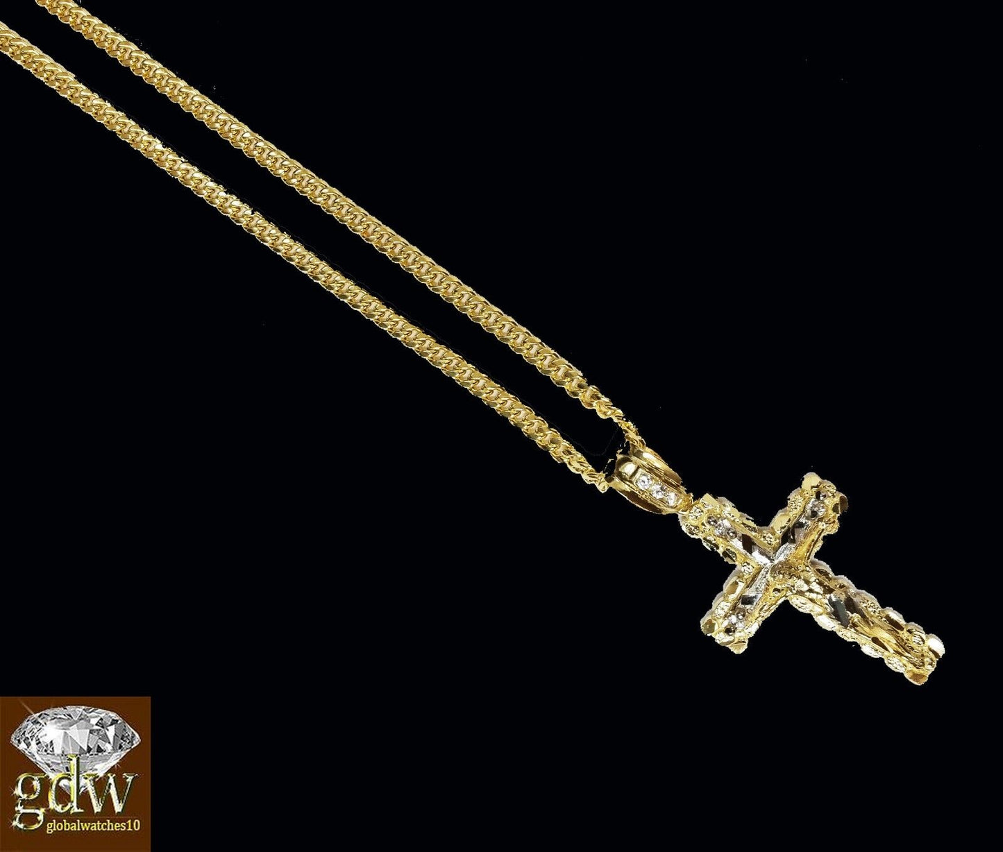 Real 10k Yellow Gold Cross Jesus Charm Pendant Miami Cuban 20" Necklace