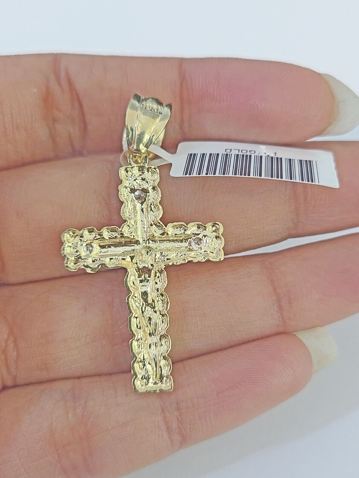 14k Yellow Gold Rope Chain 2.5mm 18Inches & Jesus Nugget Cross Charm SET