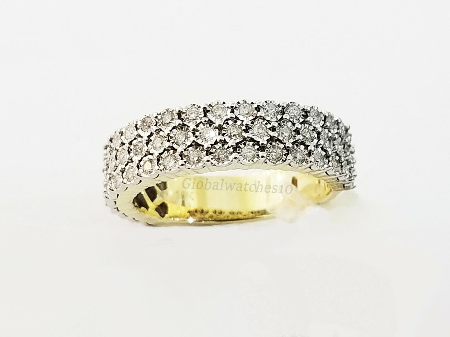 Mens Band 10k Yellow Gold Genuine Diamonds 0.75 CT Ring SIZE 10 Three Row D.REAL