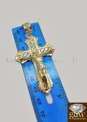 Real 10k Gold Men's Jesus Crucifix Cross Pendent Charm with 28 Inch Rope Chain.