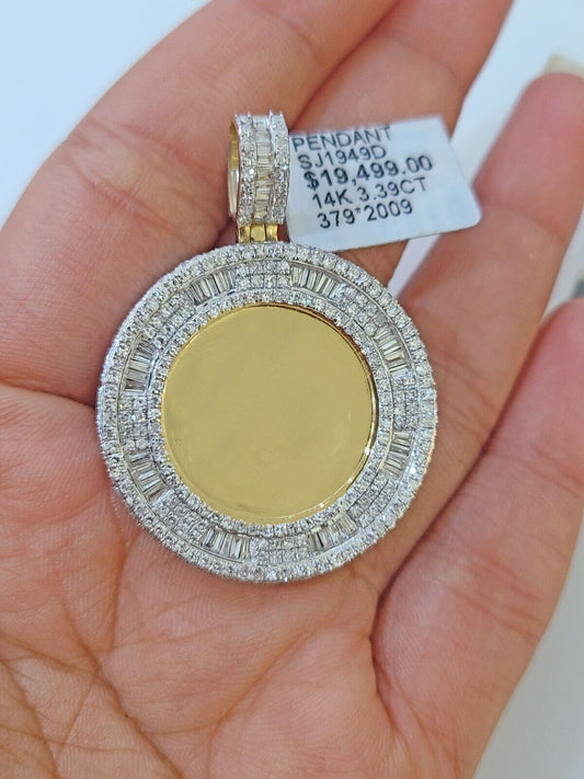 14k Real Yellow Gold And Diamond Circular Charm / Pendant 3.39CT