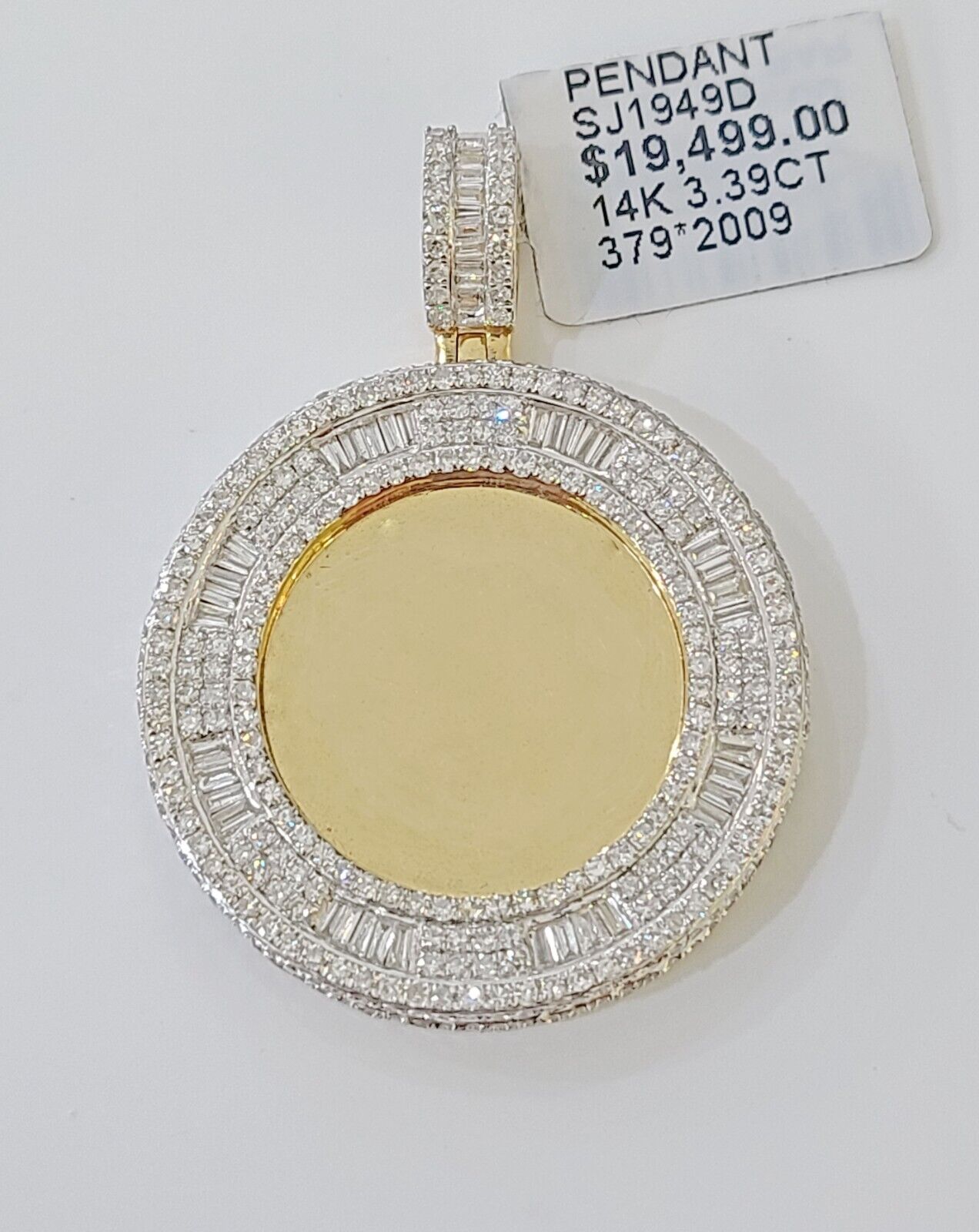 14k Real Yellow Gold And Diamond Circular Charm / Pendant 3.39CT