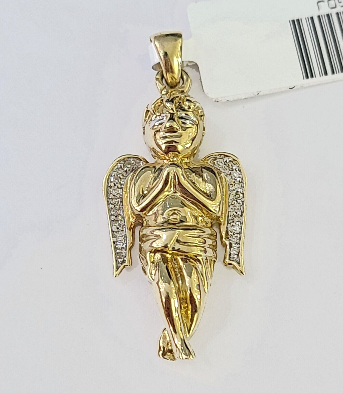 10K Real Praying Hands Charm/Pendant 0.07 CT Made with Yellow Gold and Diamonds