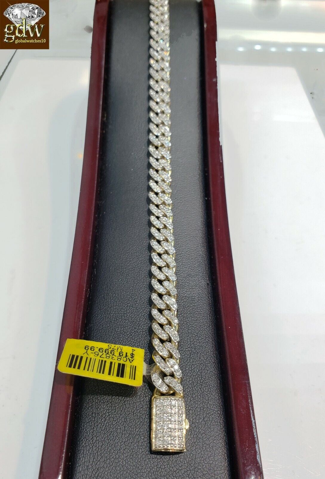 REAL Diamond Bracelet Solid 10k Gold Cuban link 4CT Diamond Box clasp 7.5"