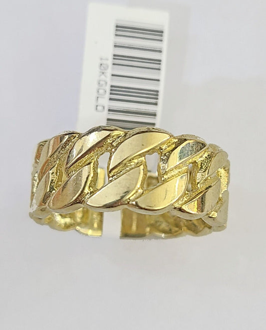 REAL 10K Yellow Gold Miami Cuban Ring Band Style Rings Men Women Pinky