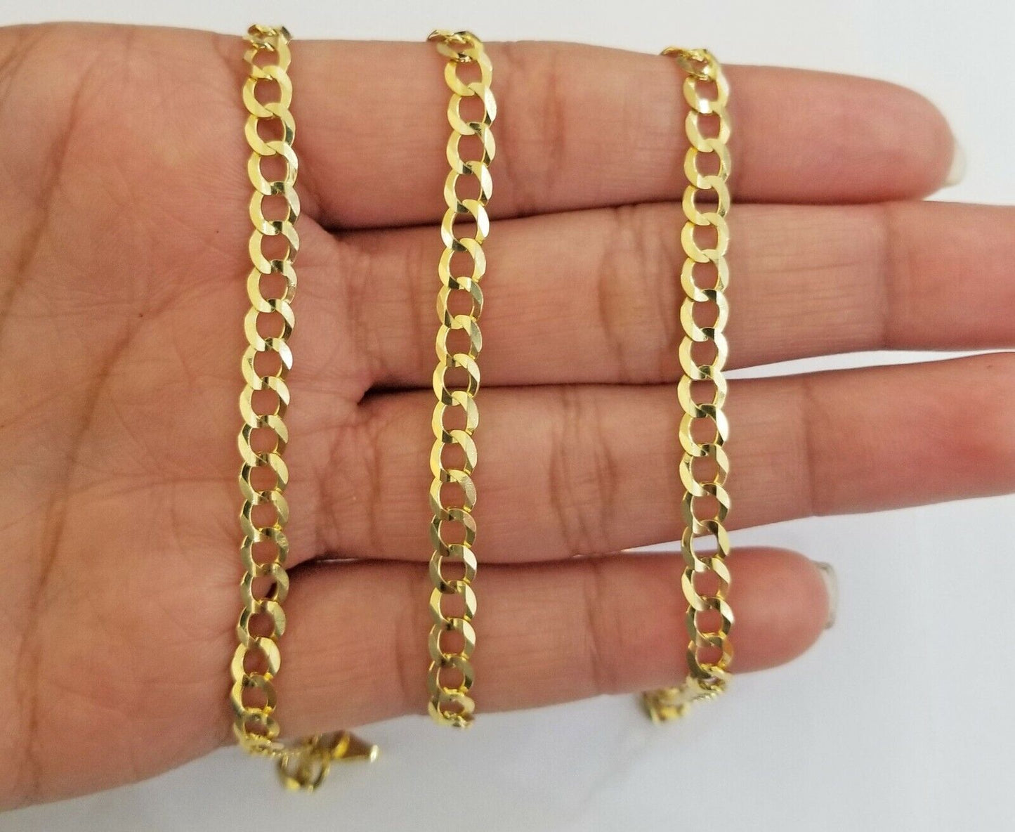 Solid REAL Yellow Gold 14k Cuban Curb Link necklace 22 inch gold chain 4mm 14kt