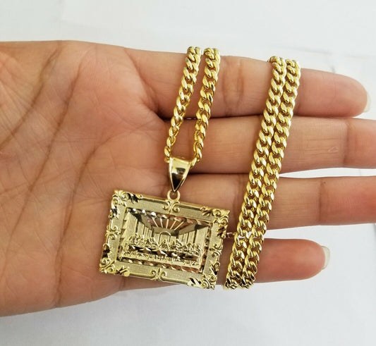 10k last supper charm with Real gold Miami Cuban chain 24inch  5mm 10kt gold set