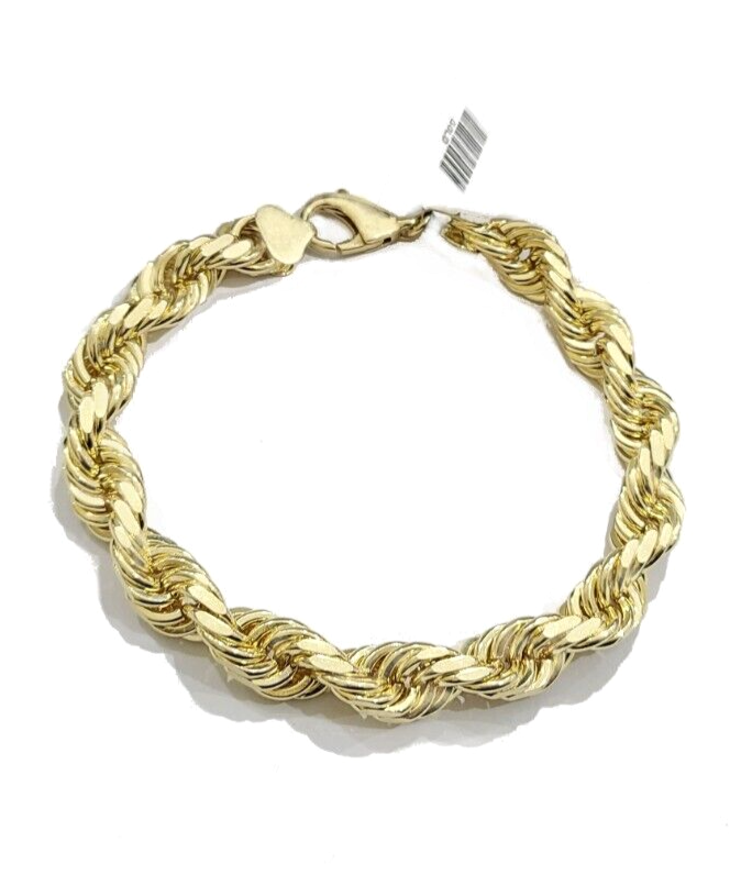 10kt Solid Yellow Gold Rope Bracelet Real 10k 9mm 9 inches Lobster Lock Unisex