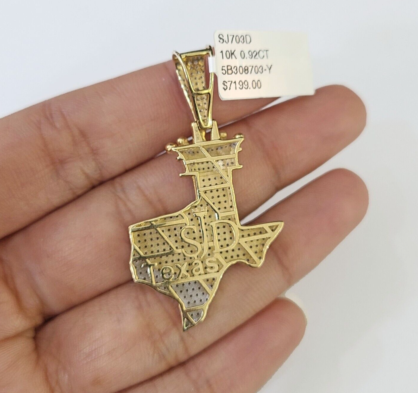 10k Yellow Gold Diamond Texas Map Charm Men Women Pendant Genuine 2" Real