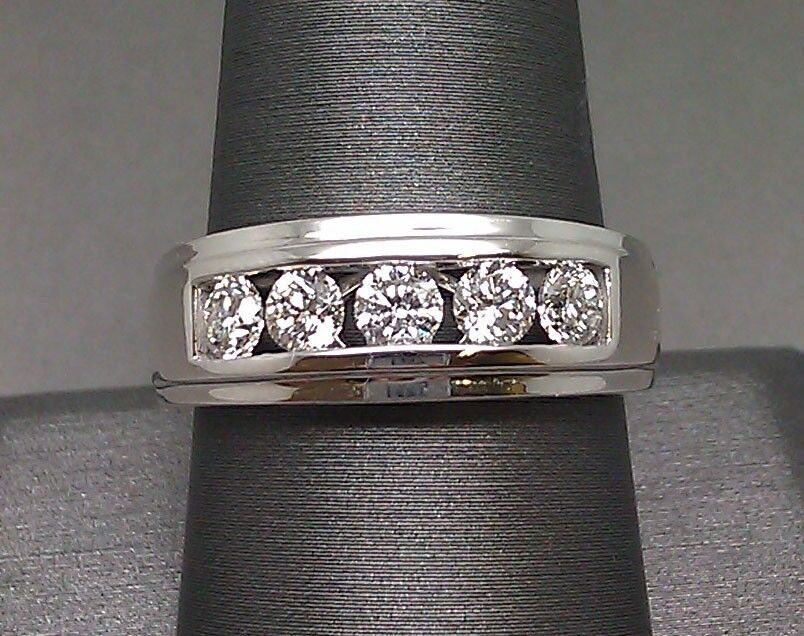 Mens Wedding Band 14K White Gold 1Ct Real Diamonds Wedding Band 1ct Real Diamond