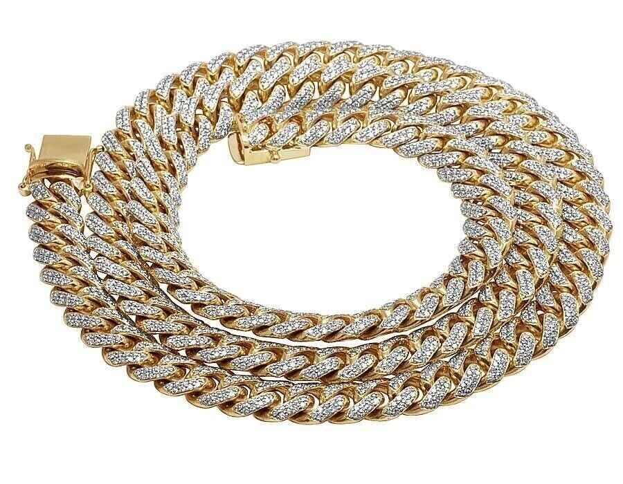 REAL 10k Miami cuban Link Chain / Necklace Gold & Diamonds 26" 11mm SOLID 23CT
