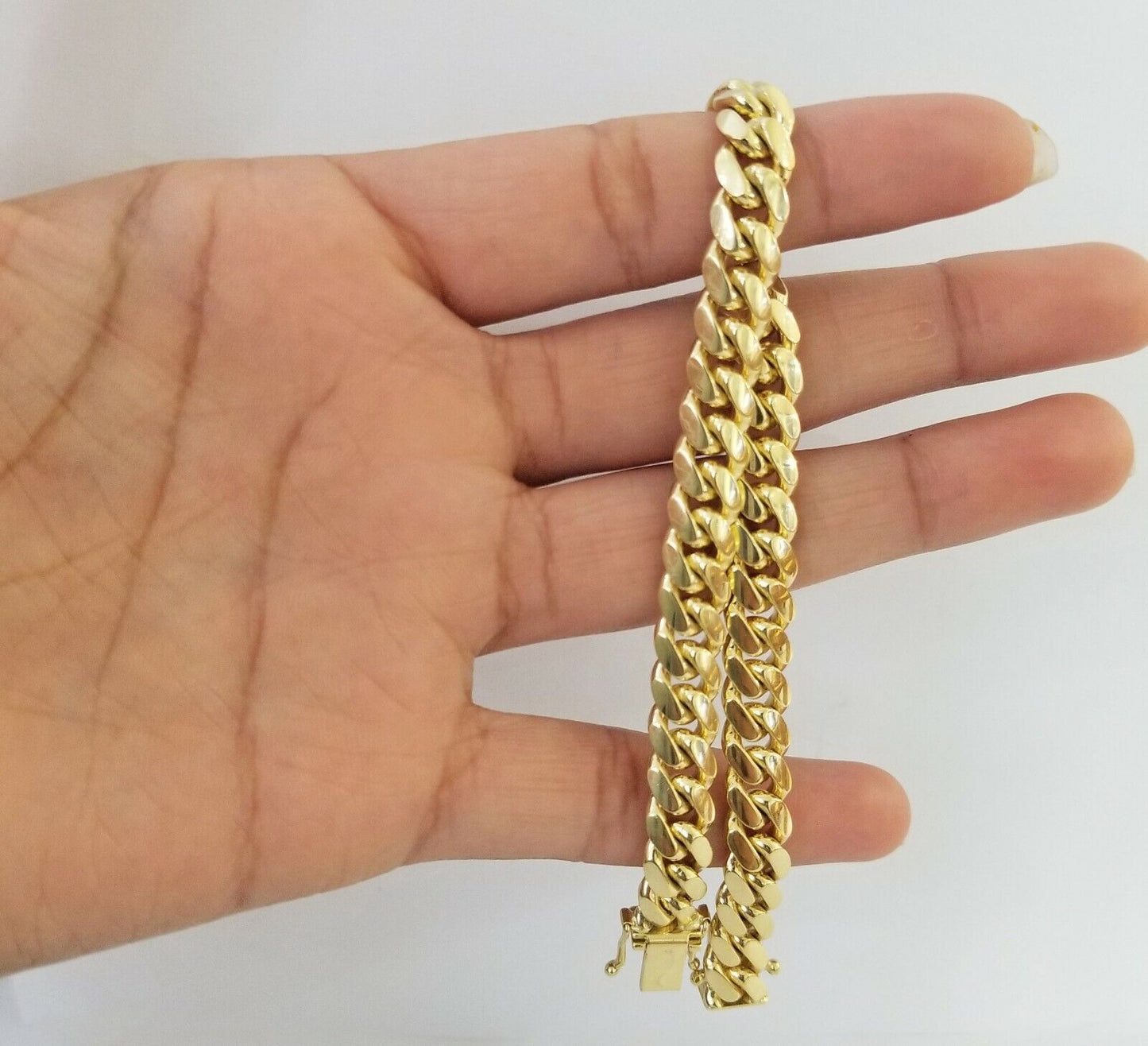 14K SOLID Gold Bracelet Miami Cuban Link Box Lock 9inch yellow gold men women