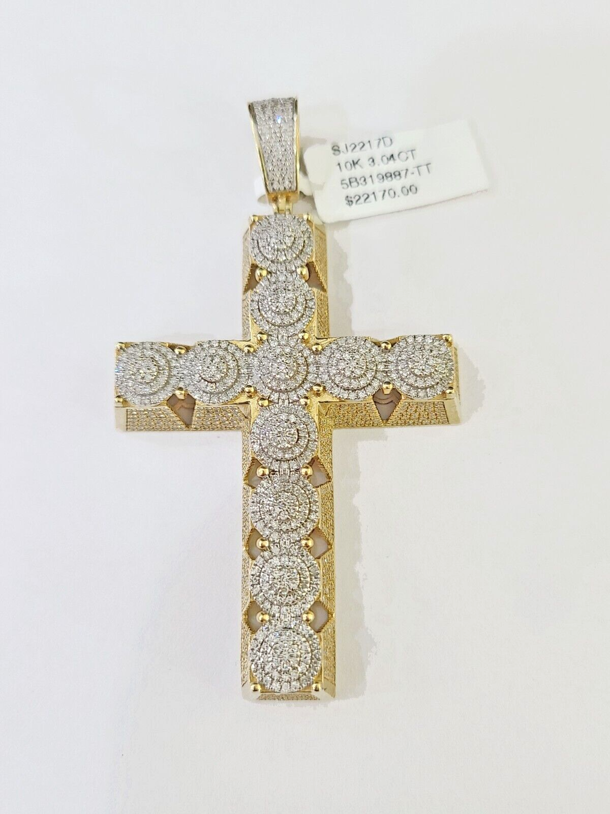 10k Circular Shaped Diamond Cross Charm Made With Yellow Gold And Diamonds