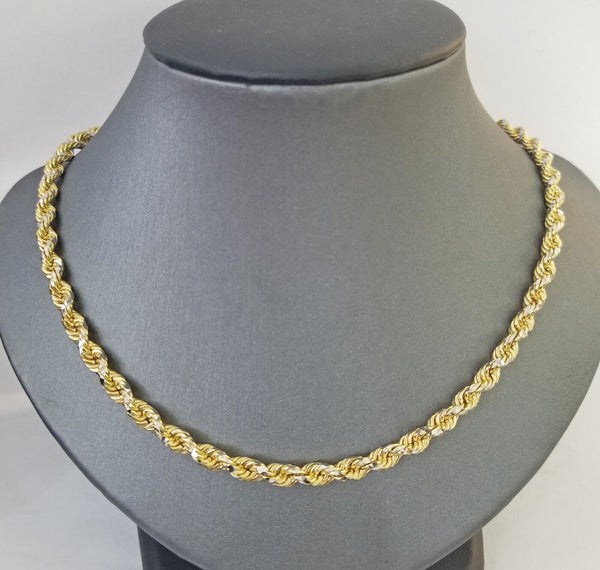 10k Solid Rope Chain 10k Solid Gold Rope Chain Necklace Real 10k Yellow Gold Diamond Cuts 5 ...