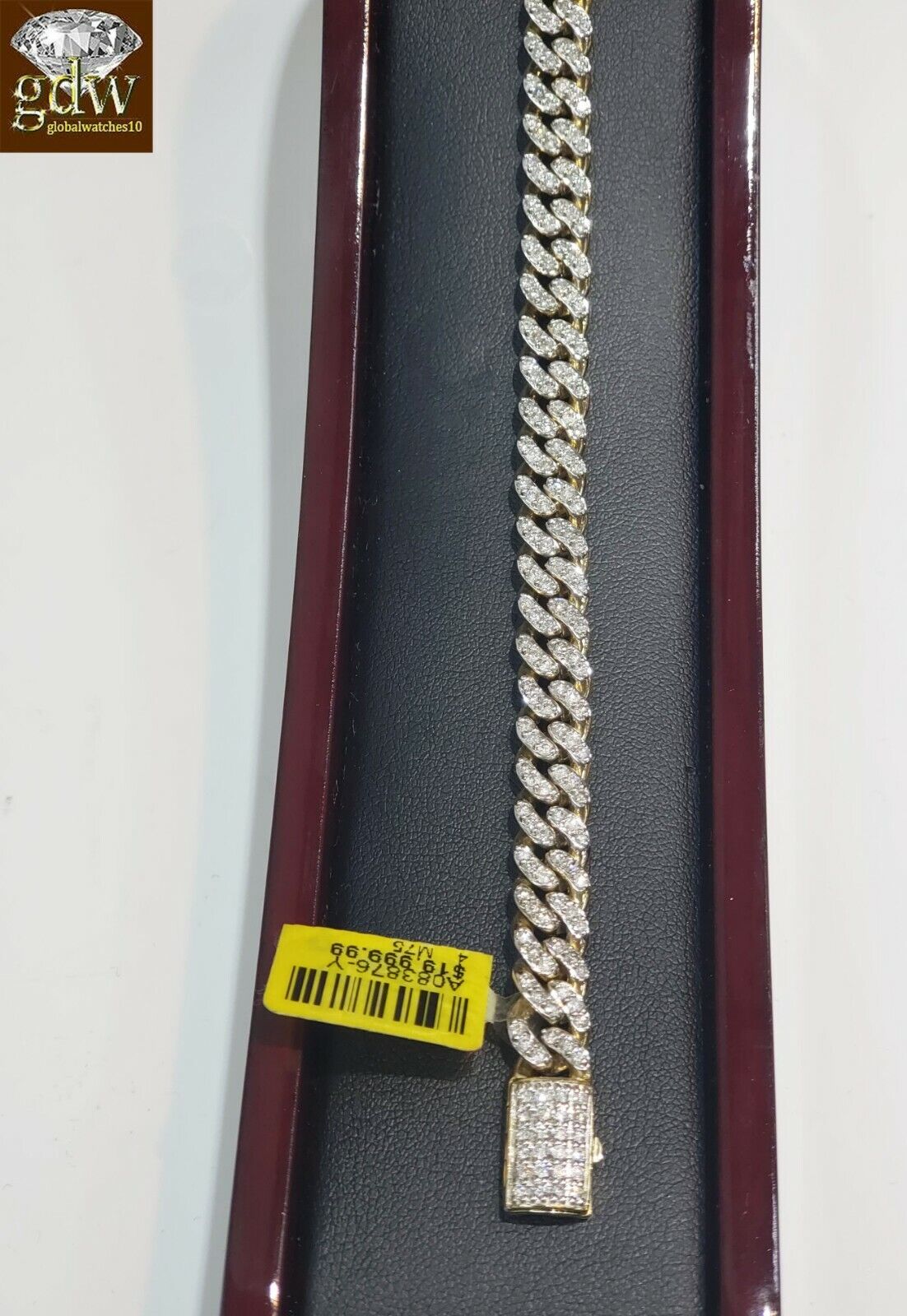 REAL Diamond Bracelet Solid 10k Gold Cuban link 4CT Diamond Box clasp 7.5"