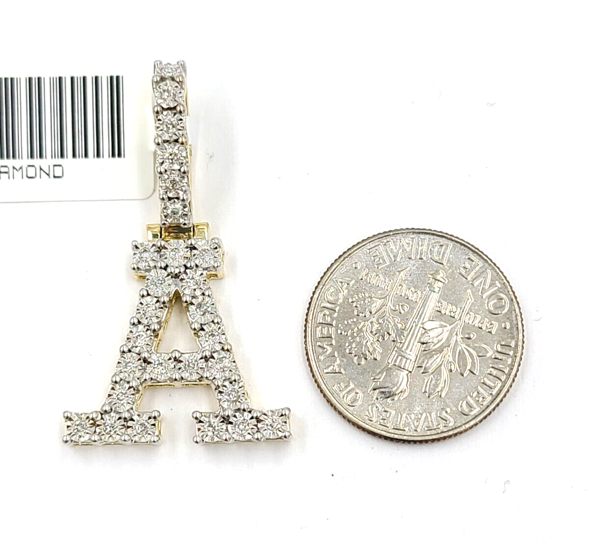 Real 10k Gold & Diamond Letter "A" Initial Alphabet Charm/Pendant 1.25".