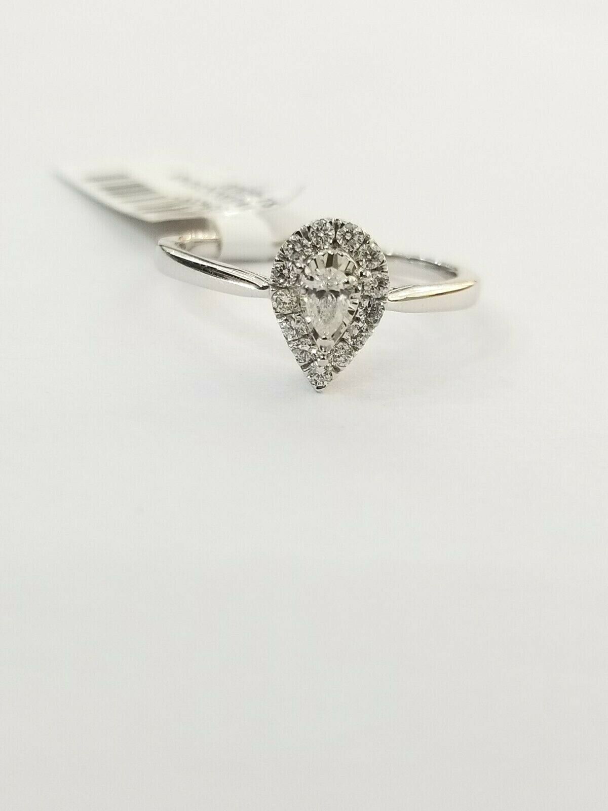 Real 14k White Gold Diamond ladies Ring Tear Drop 1/4 REAL Diamond Size 7