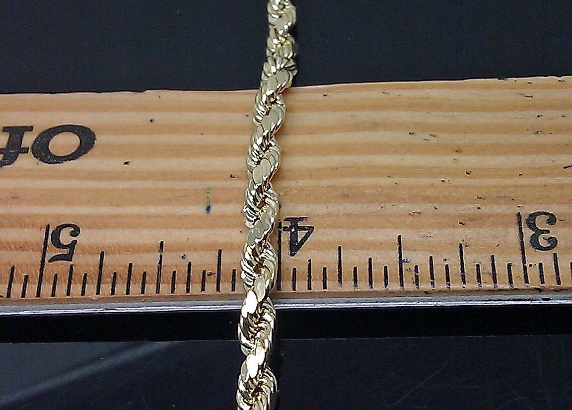 4mm 20" 10k Gold Rope Chain Necklace Diamond Cut REAL 10kt Yellow Gold Men Women