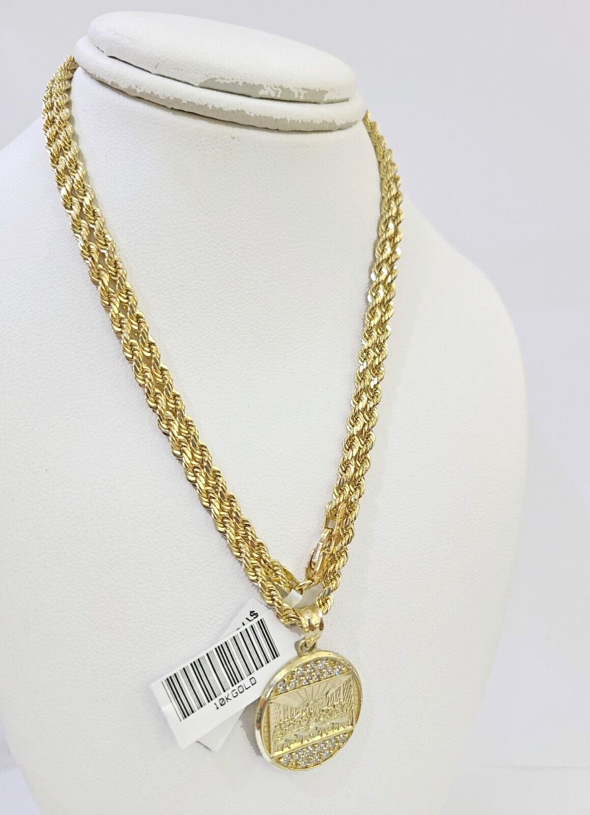 10k Gold Rope Chain & Last Supper Charm Pendent SET 3mm 22 Inches Necklace