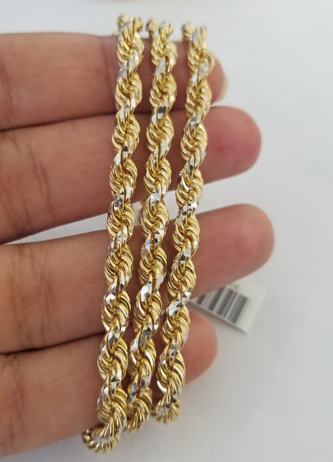 10k Solid Gold Rope Chain Necklace Real 10k Yellow Gold Diamond Cuts 5mm 20" Men