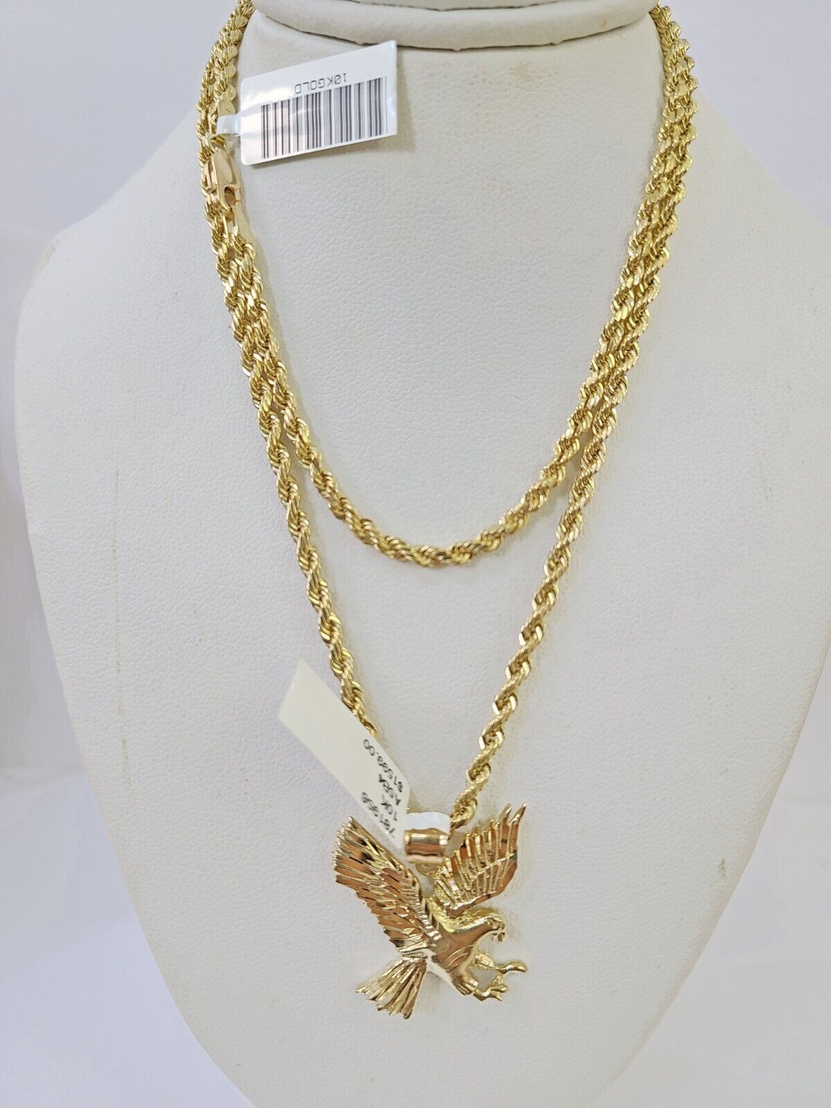 10k Gold Flying Eagle Pendant Rope Chain 3mm 20'' Necklace Set Real Genuine