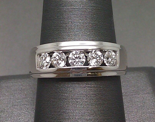 Men 14k White Gold 1CT Diamond Band Solitaire Ring Wedding Engagement REAL