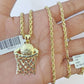 10k Real Gold Basketball Goal Pendant with 3mm 22'' Rope Chain Necklace Set