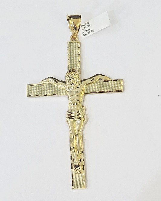 10K Yellow Gold Crucifix Cross Pendant Jesus Christ Charm Women Men