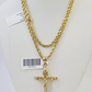 10k Gold INRI Jesus Pendant Rope Chain 3mm 24'' Necklace Set Real Genuine