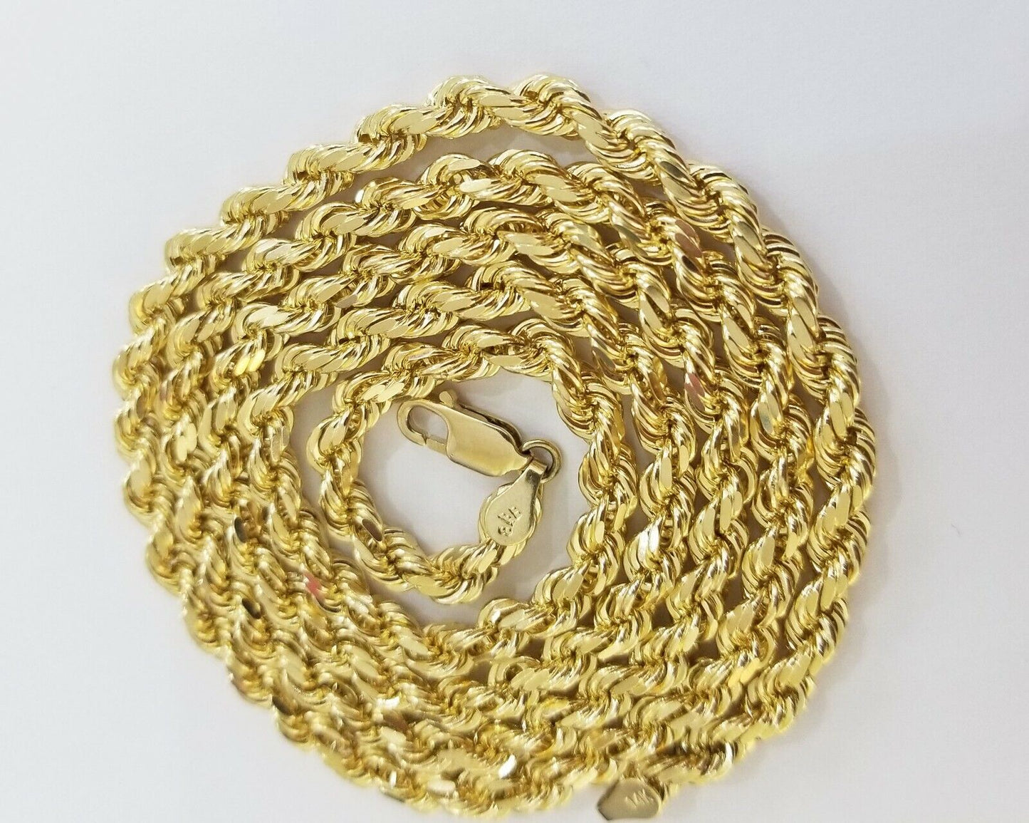 Real 14K SOLID Yellow Gold Rope Chain 5mm 24 Inches necklace Lobster Lock 14kt