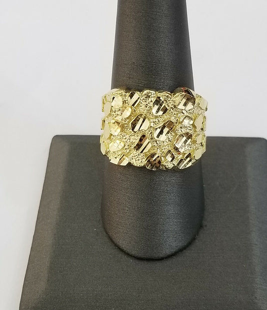 10K SOLID Yellow Gold Nugget Casual Ring Band Fancy Men Women Sizeable Real