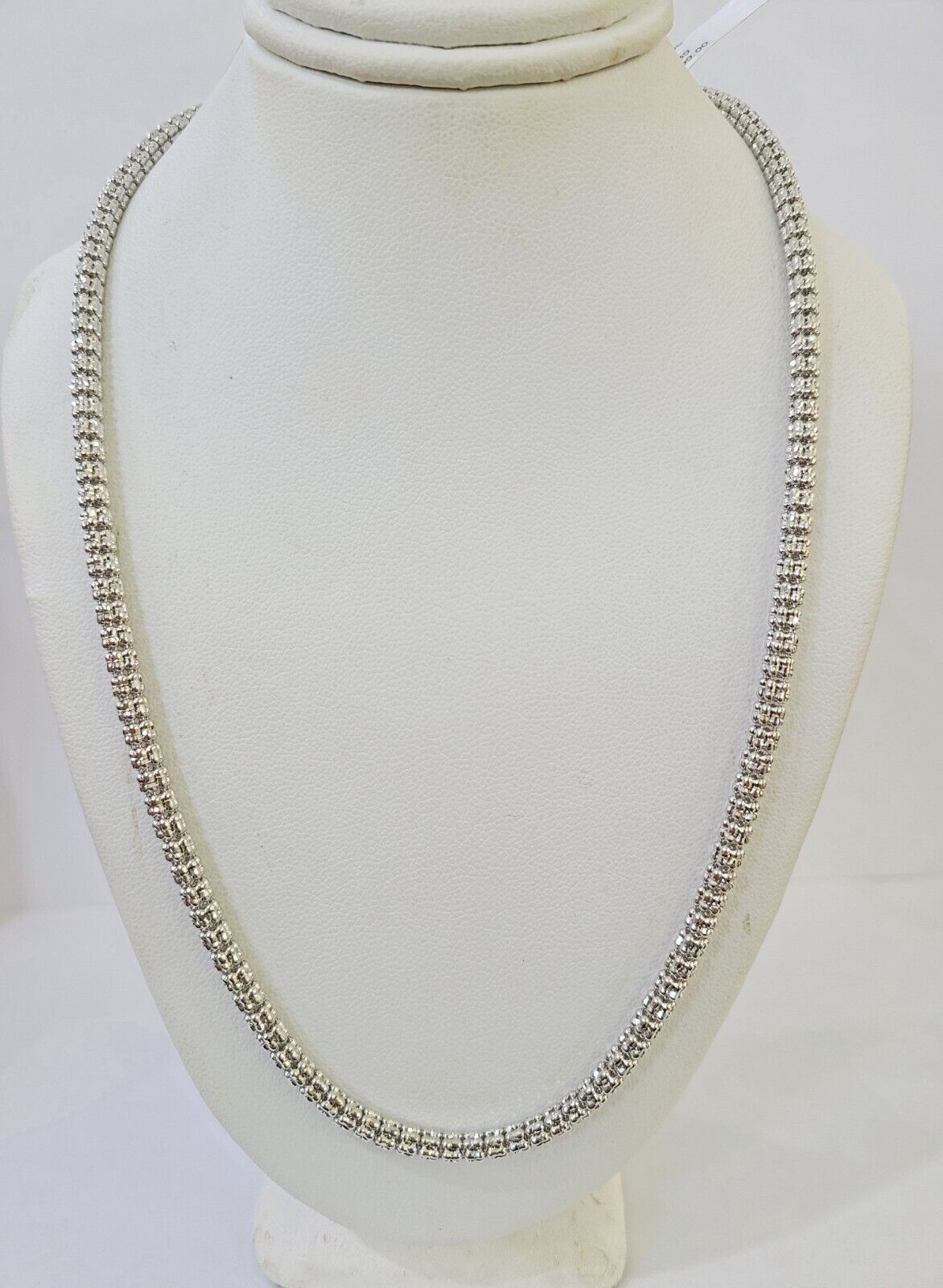 Real 10k Iced Bead Chain White Gold 4mm 24" Necklace Men Women Real Genuine