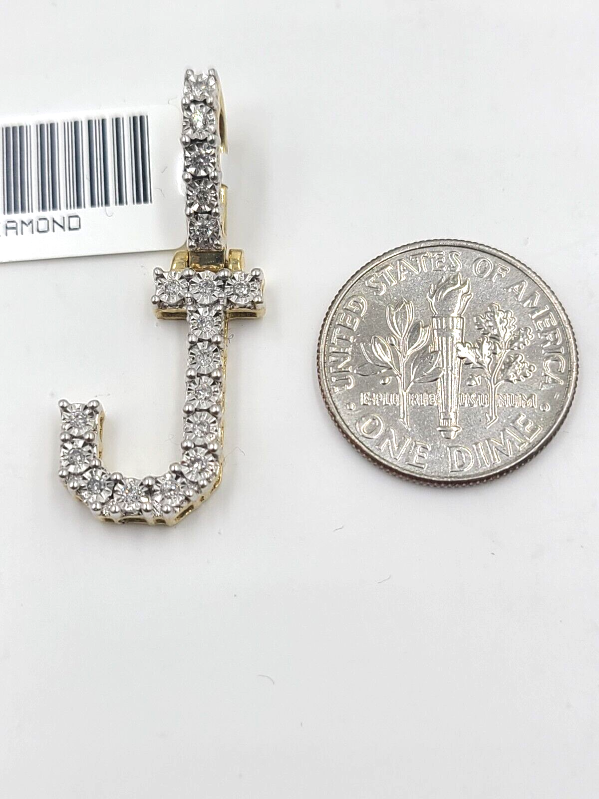 Real 10k Gold & Diamond Letter "J" Initial Alphabet Charm/Pendant 1.25".