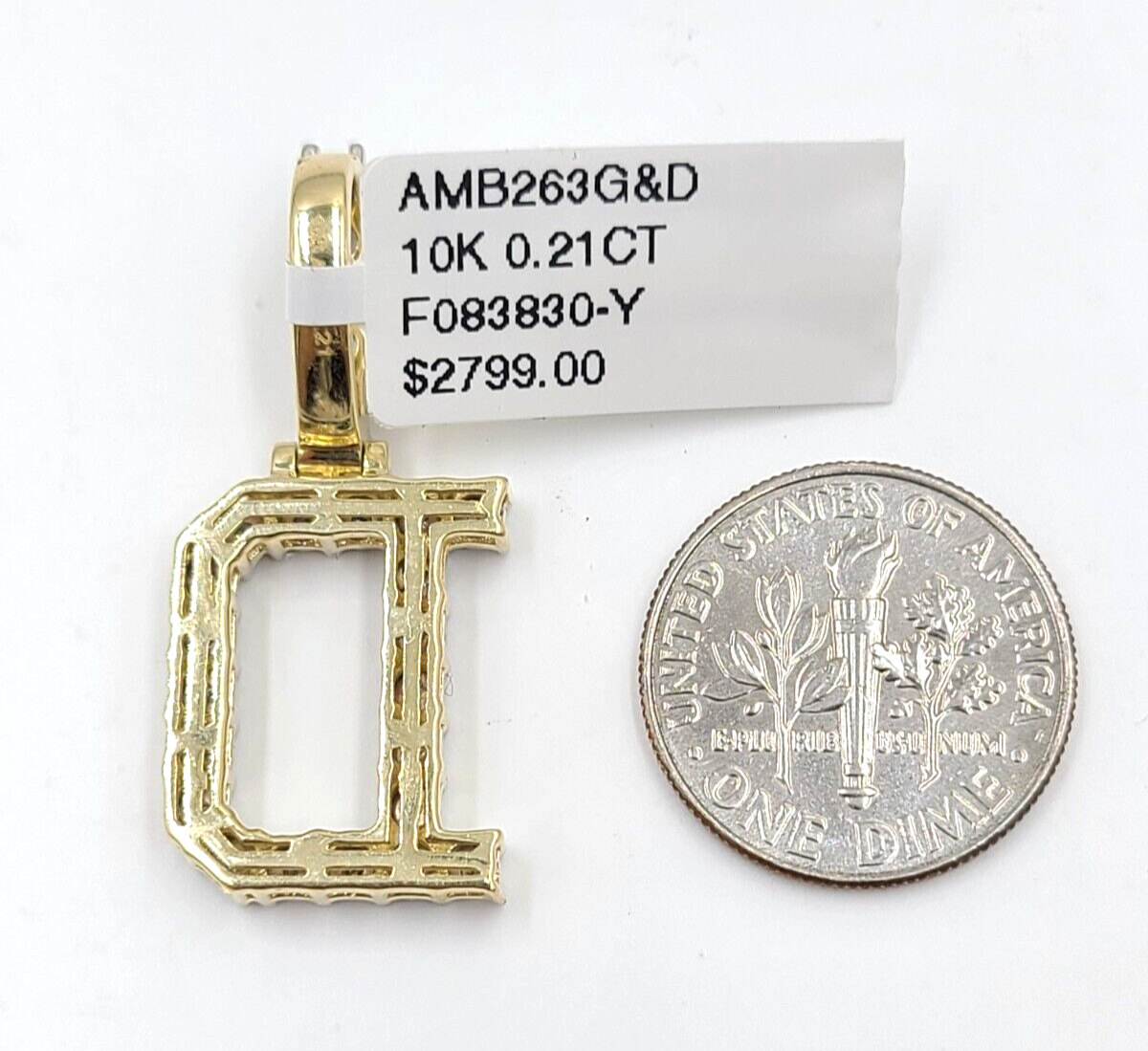 Real 10k Gold & Diamond Letter "D" Initial Alphabet Charm/Pendant 1.25".