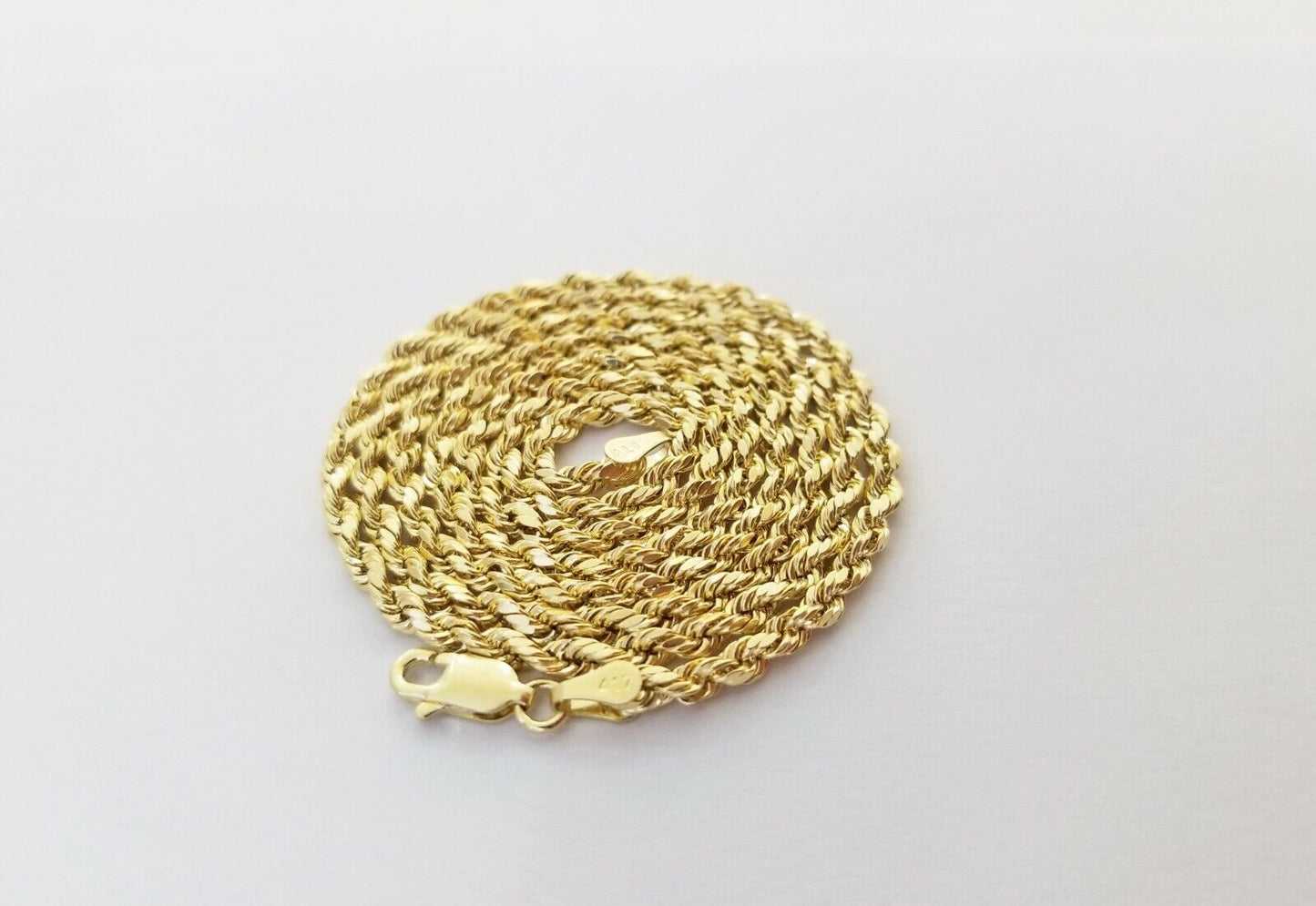 10K Yellow Gold Real Diamond Pillow Charm With 24" 3mm gold rope chain