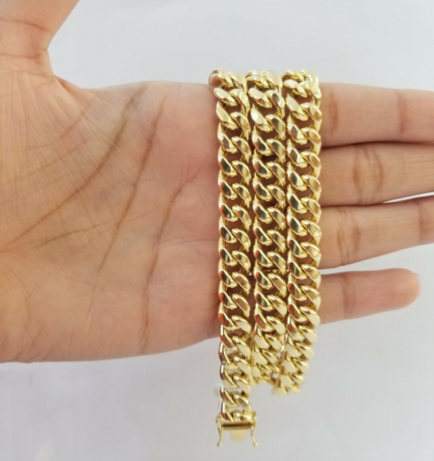 14K Yellow Gold Miami Cuban Link Necklace 9mm box clasp 24"