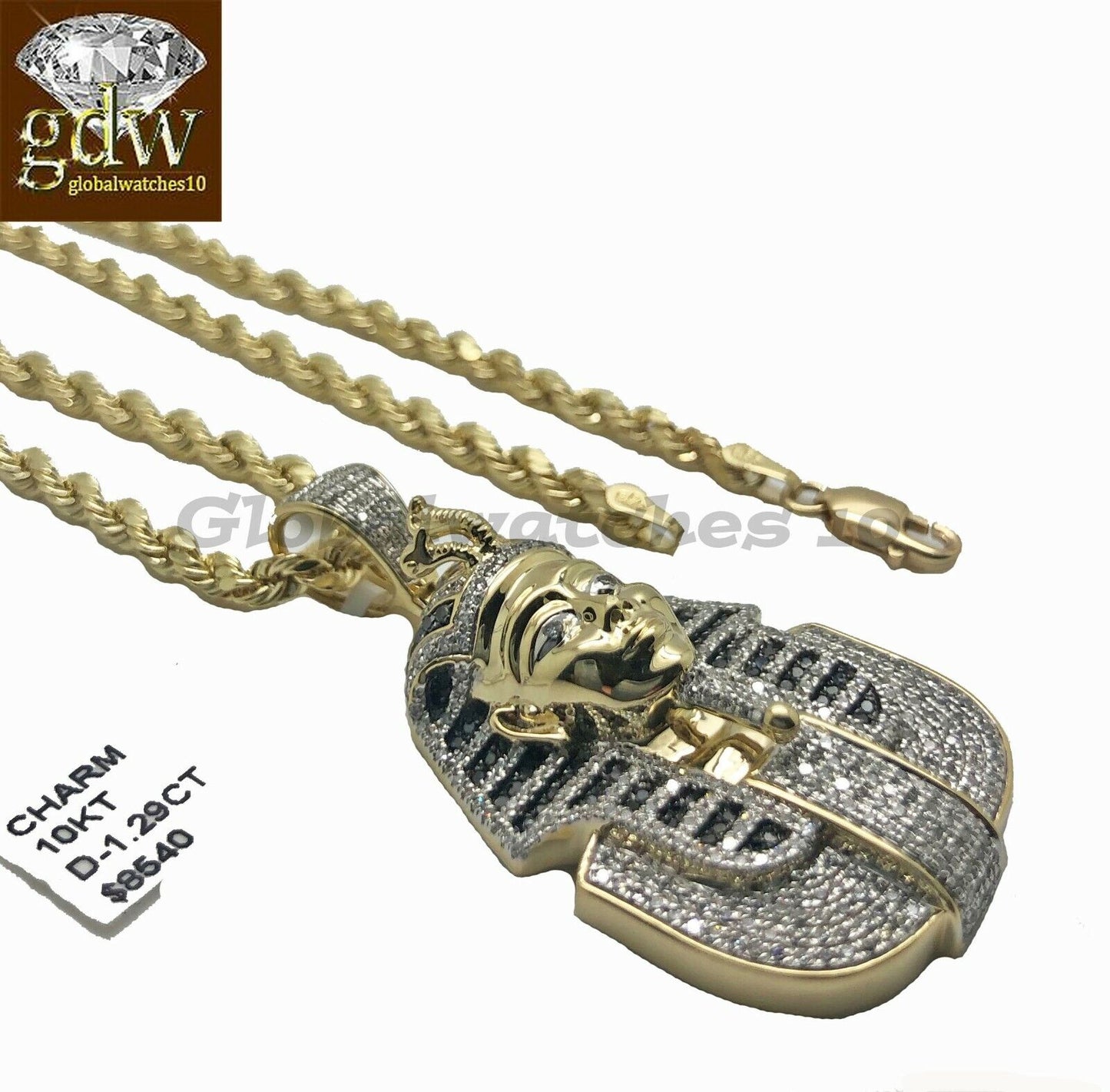 10k Yellow Gold Rope Chain Pharaoh Head Charm