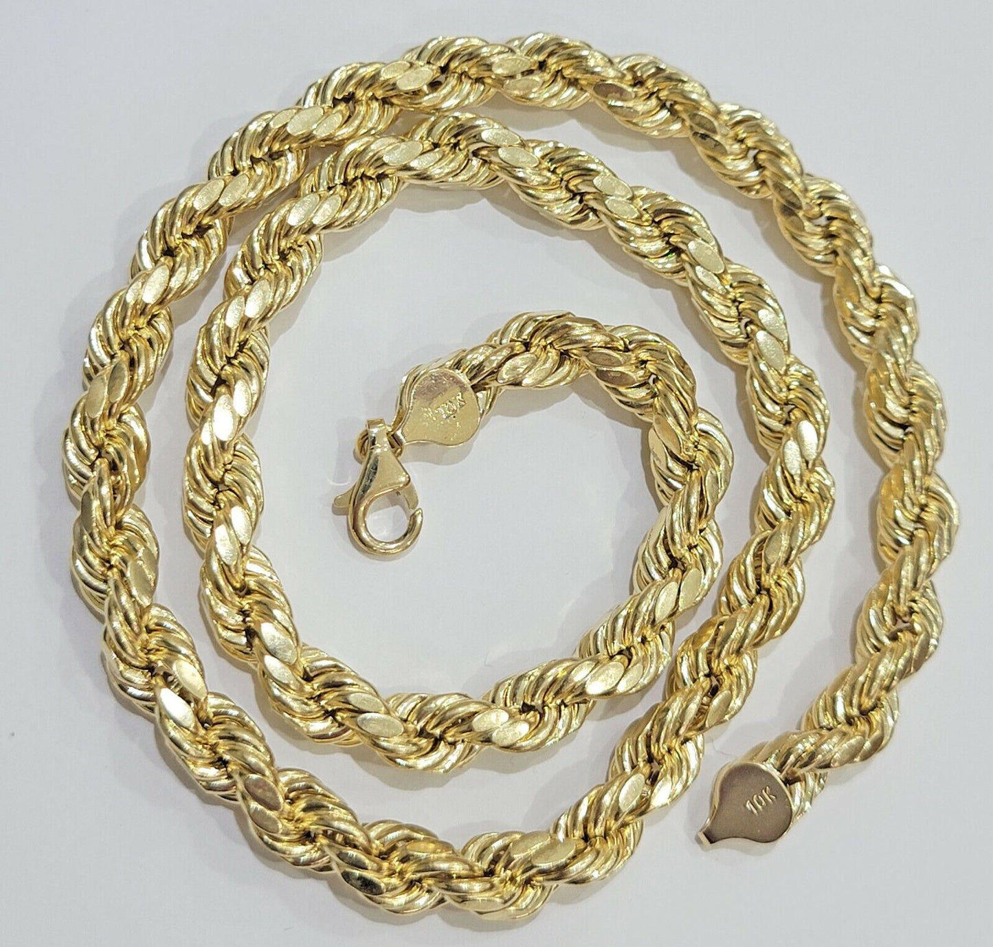 Mens 10K Yellow Gold Rope Chain Thick Necklace 26" 8mm REAL 10KT Diamond cuts