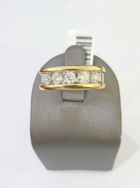 Real 14k Yellow Gold White Diamond Mens Ring Genuine Natural