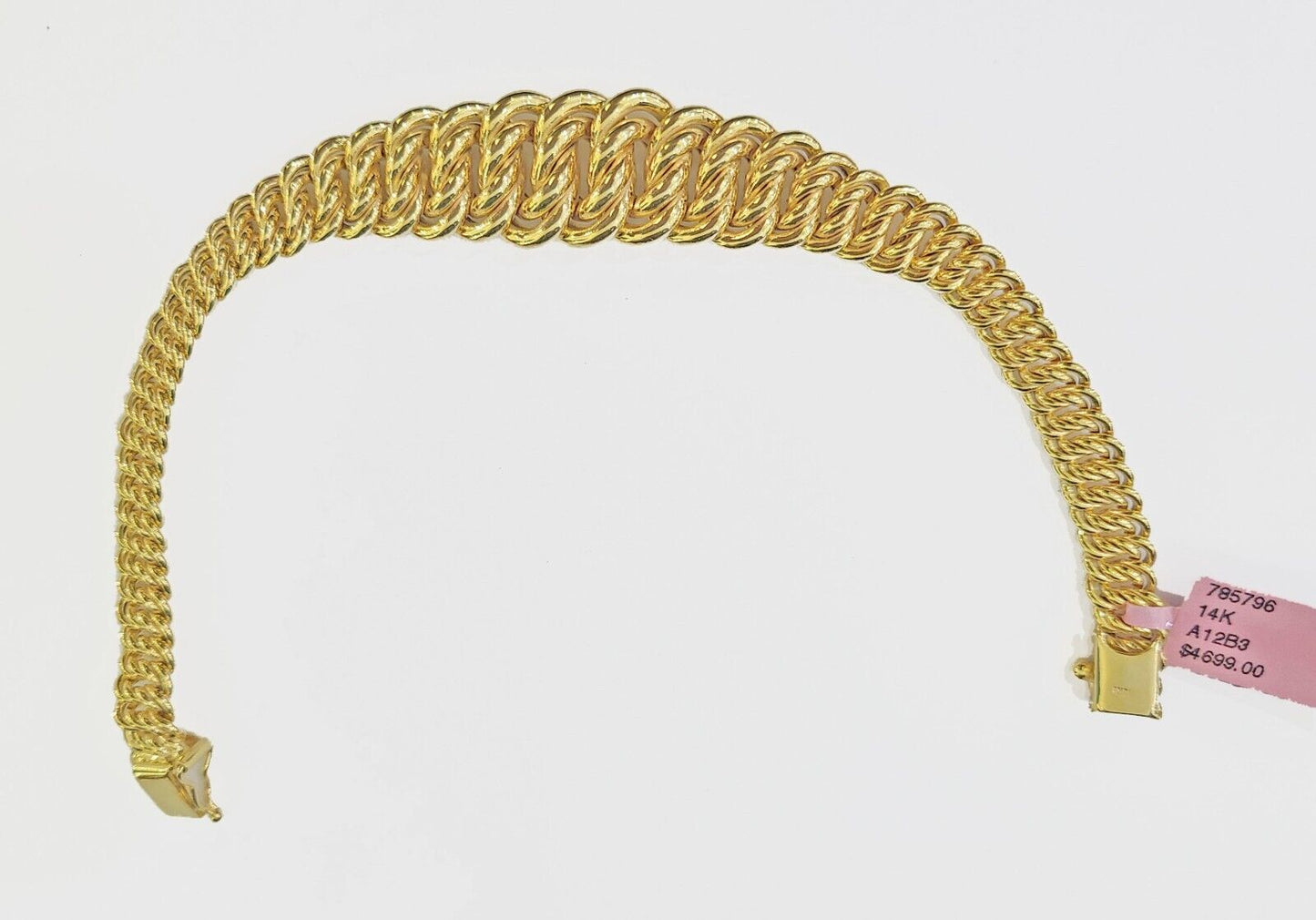 Real 14K Yellow Gold Flat Byzantine Link Bracelet 7.5 inches Long