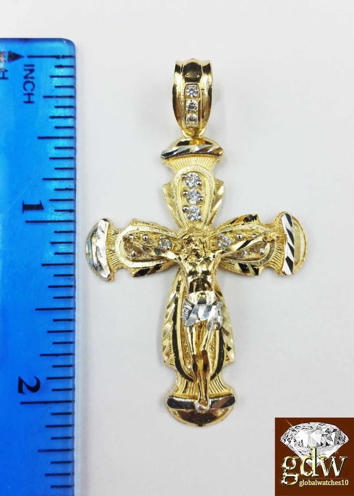 Real 10k Yellow Gold 2 Inch Jesus Charm/Pendant with Diamond Cuts for Men/Women.