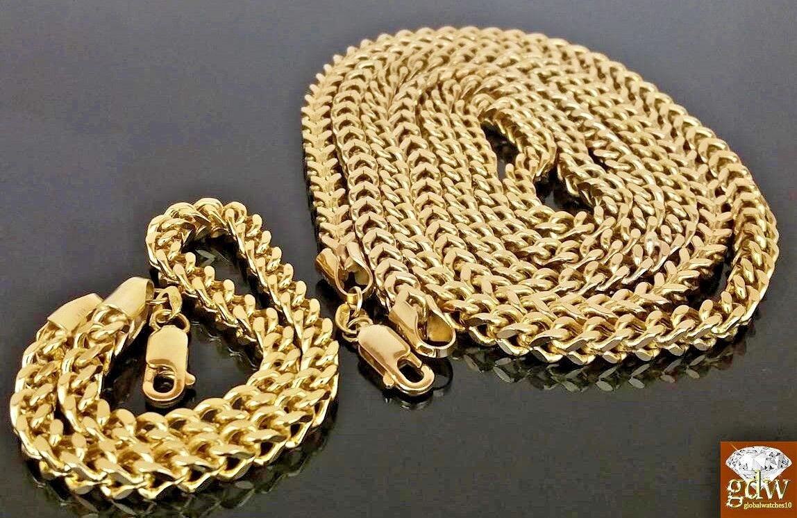 Real 10k Gold Franco Chain 28" Necklace & Bracelet 7.5"-9" 4mm SET STRONG 10kt