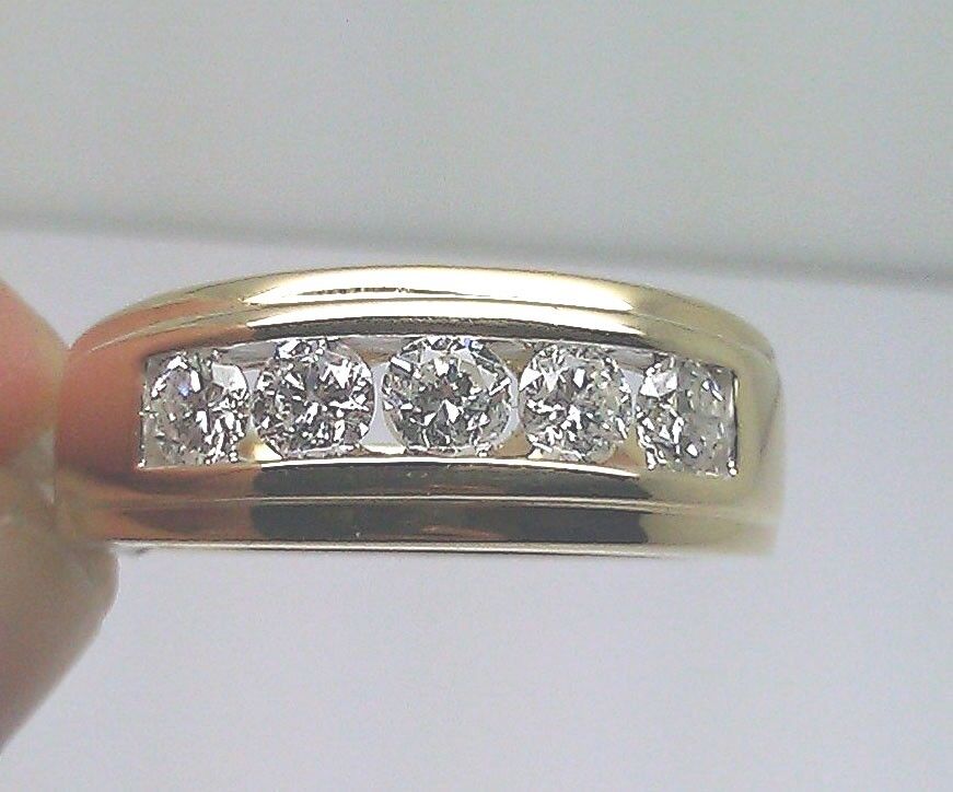 Men Solid 14k Yellow Gold 1CT Band Wedding Engagement Ring REAL Diamond