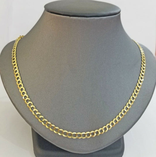 Solid REAL Yellow Gold 14k Cuban Curb Link necklace 22 inch gold chain 4mm 14kt