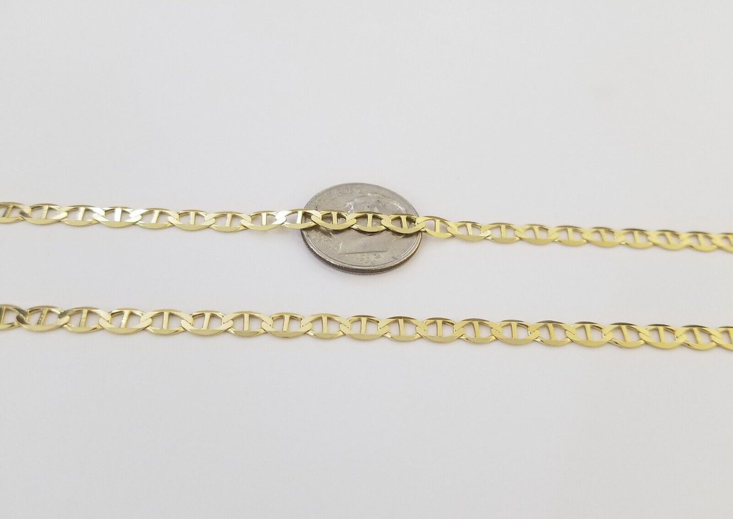 Real 10k Yellow Gold Mariner Anchor Link Chain 24" Inch 4mm Necklace